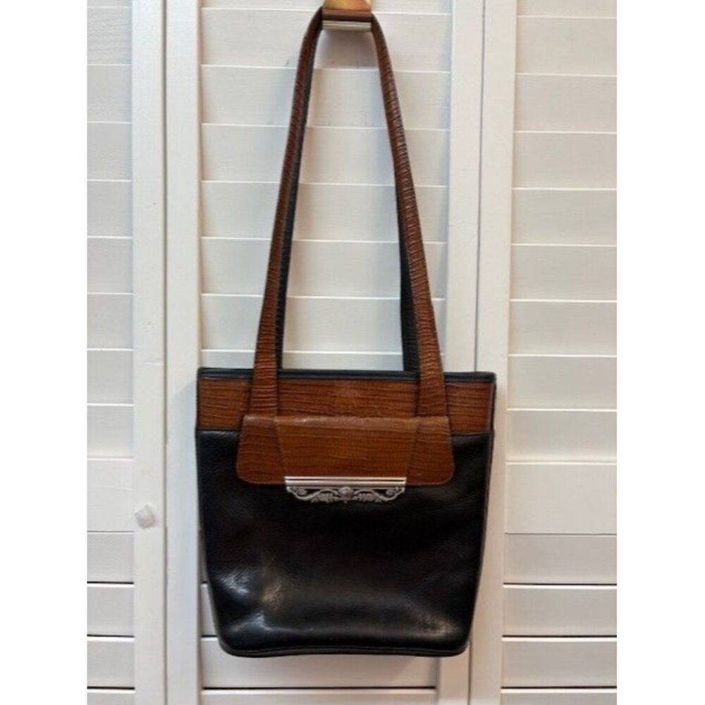Brighton Black & Brown Leather Shoulder Bag With Heart‎ Charm Accent